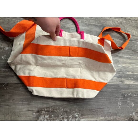 NEW Victoria's Secret Weekender Tote Bag Cream/Orange/Pink Dual Handles - Picture 7 of 7